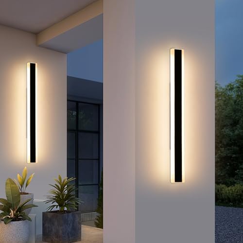 Mikeru Modern Outdoor Wall Light – 100cm Black LED 3000K Warm White 2-Pack