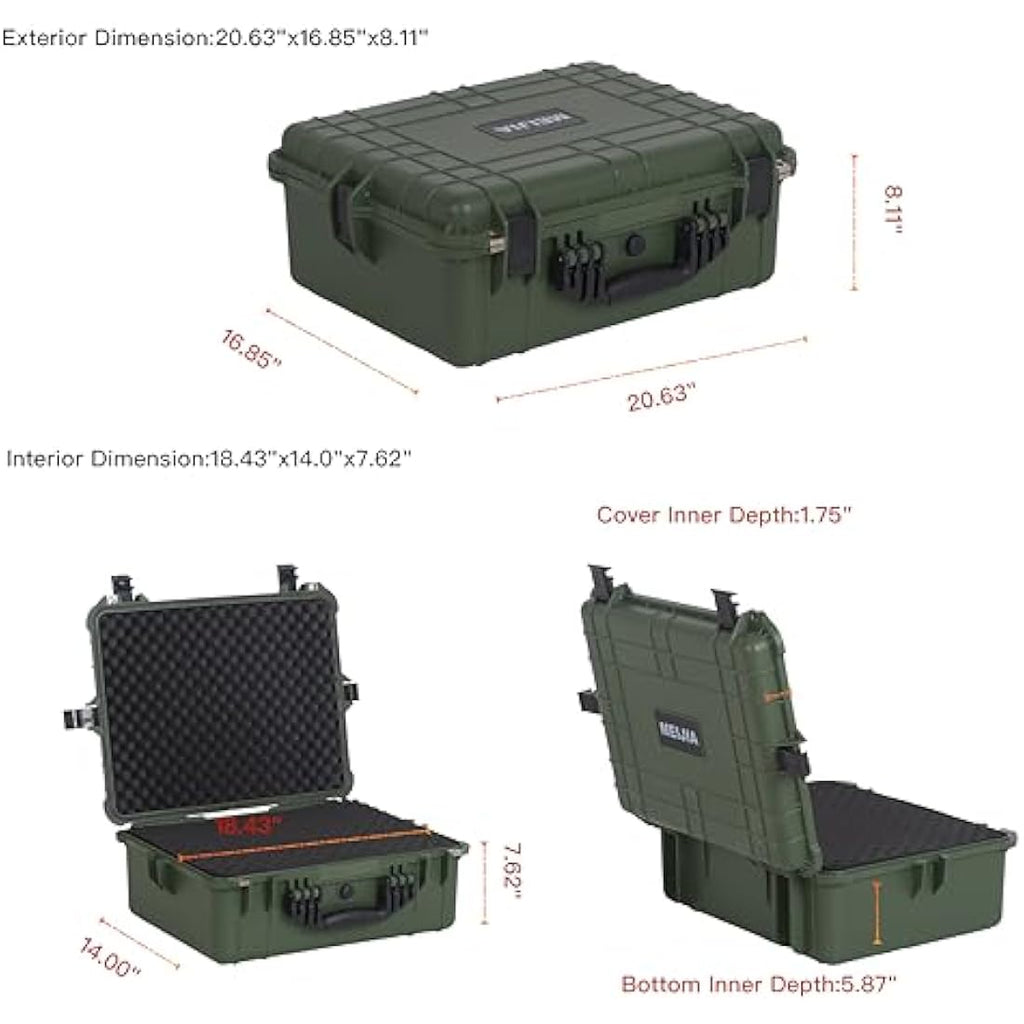 MEIJIA Waterproof Hard Camera Case with Custom Foam - Green (20.62")