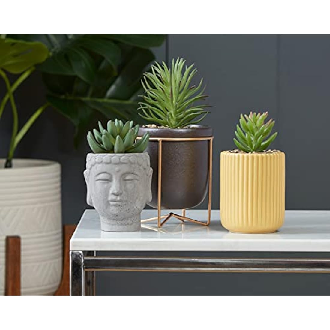 Buddha Head Artificial Plant – Green Leaf Faux Zen Decor
