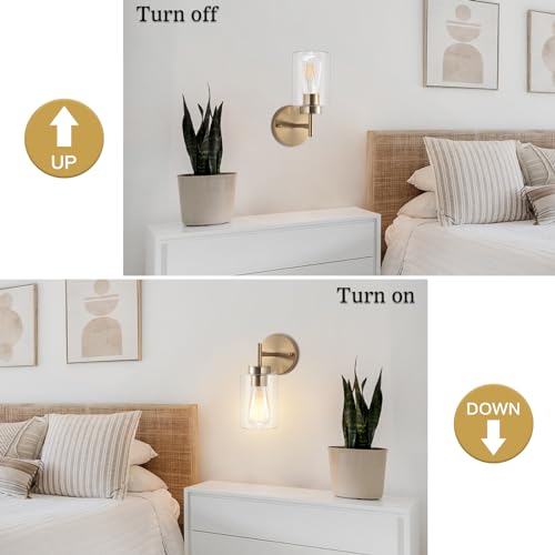 QAREHL Antique Brass Wall Sconce | Vintage Glass Shade Light Fixture