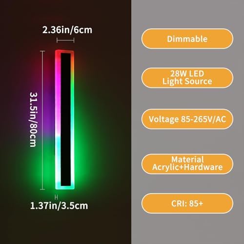 Mikeru RGB Outdoor Wall Lights – 80CM Modern LED Waterproof Sconce 2-Pack