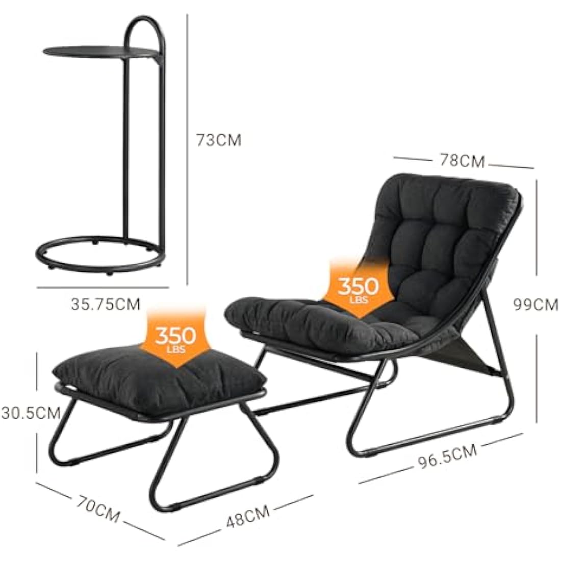 Grand Patio Sun Lounger with Side Table & Footstool - Dark Gray