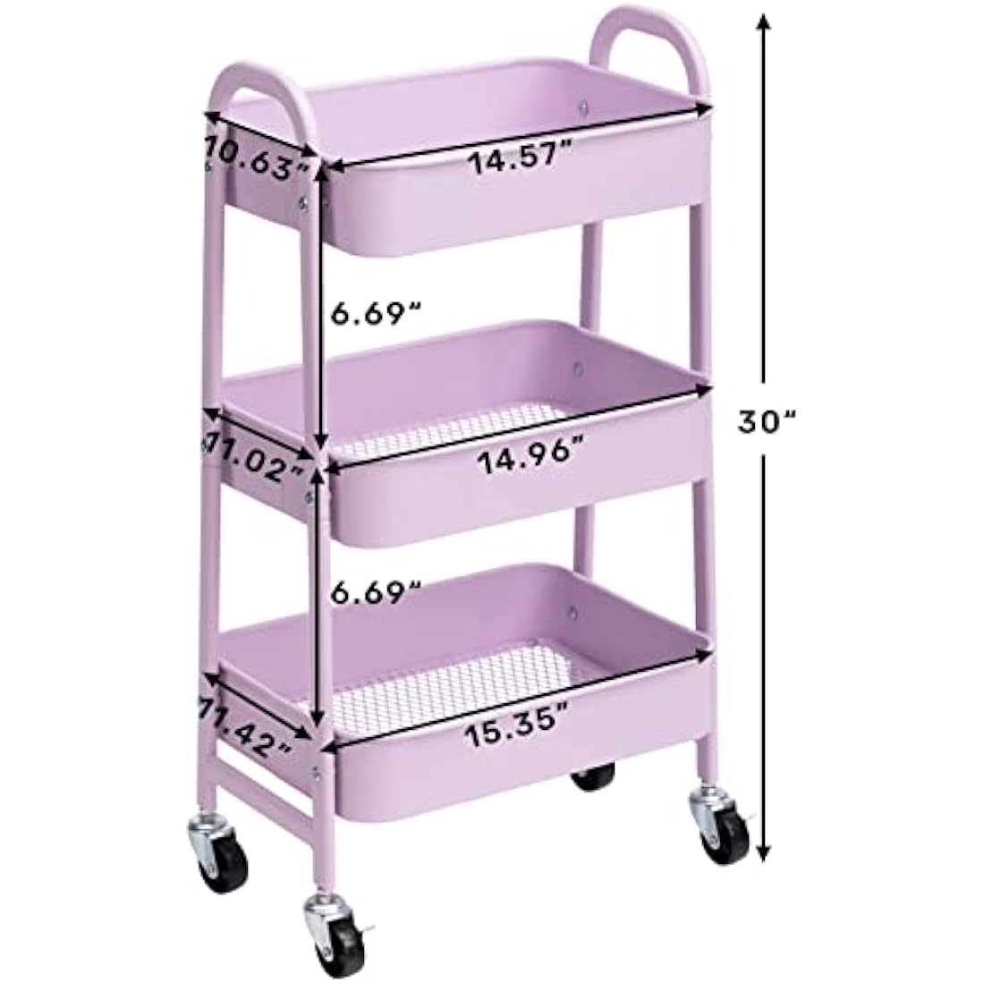 DOEWORKS 3-Tier Metal Rolling Utility Cart - Slim Storage Trolley, Purple