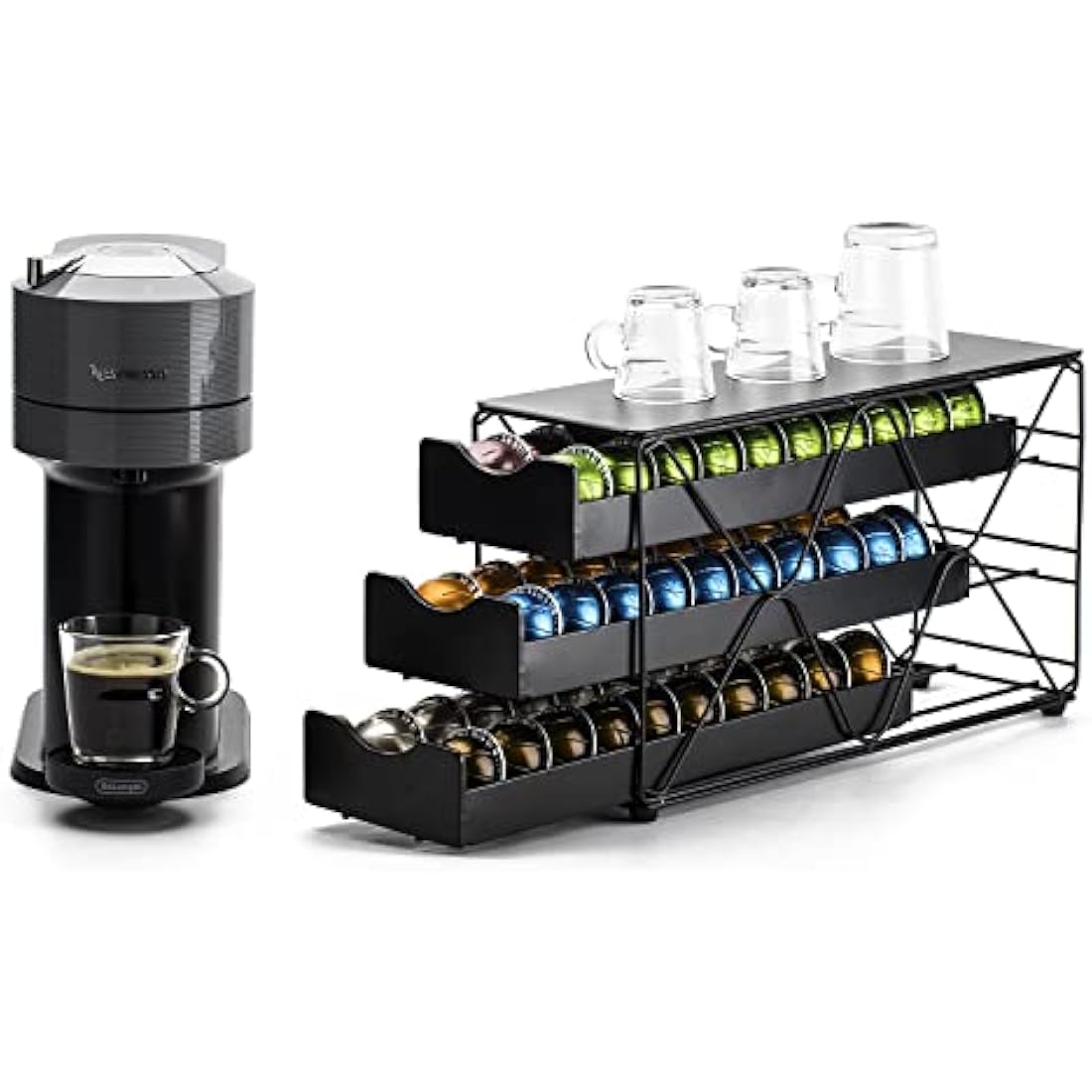 Bagoo Nespresso Vertuoline Pod Holder – 3 Tier Metal Coffee Capsule Drawer