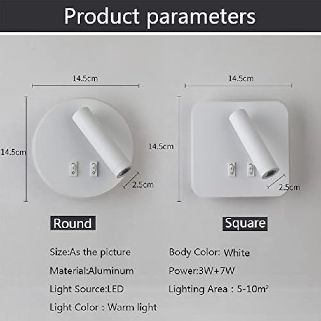 uksunvi LED Bedside Reading Wall Lamp – 12W Adjustable Spotlight, White