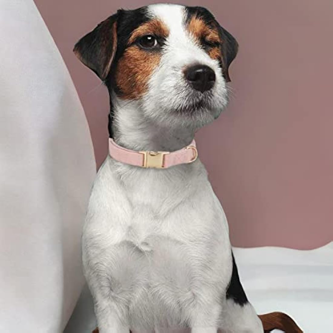 YUDOTE Soft Cotton Corduroy Dog Collar for Sensitive Skin - Dusty Pink