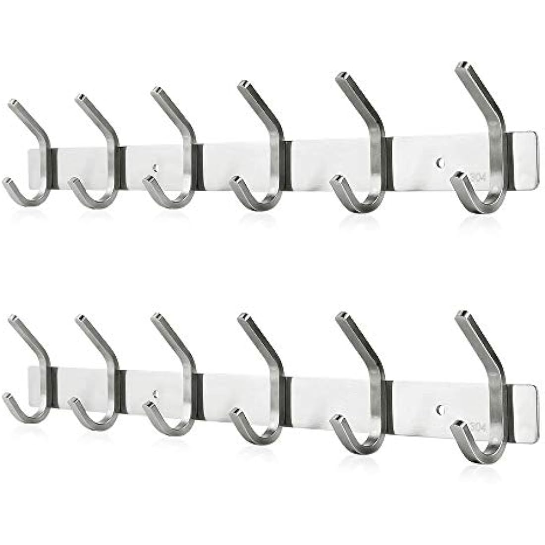 Dripex 304 Stainless Steel Wall Mounted Coat Hook Rack - 6 Hooks, 2 Pack