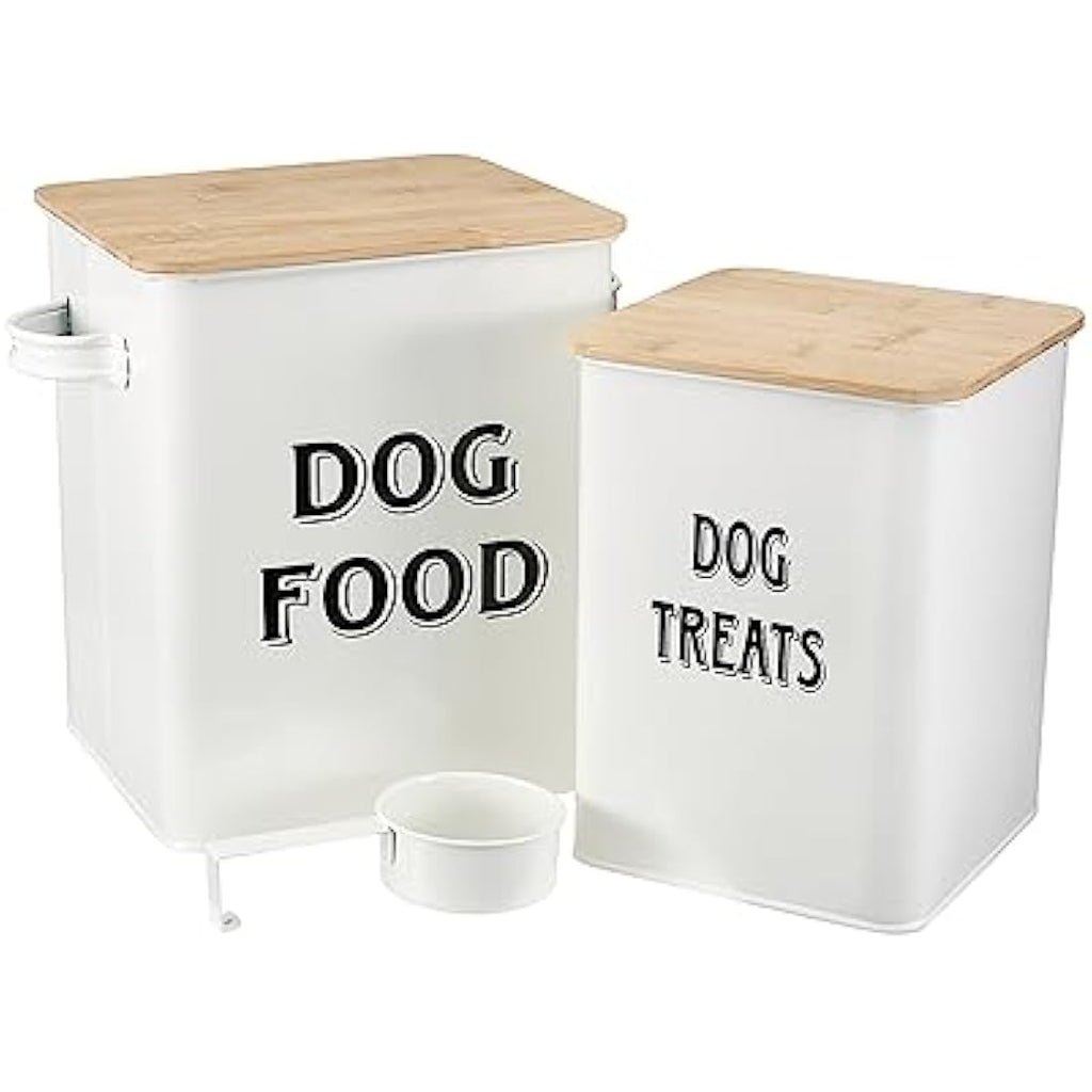Pet Food Storage Containers – Farmhouse Steel Tins with Wood Lids