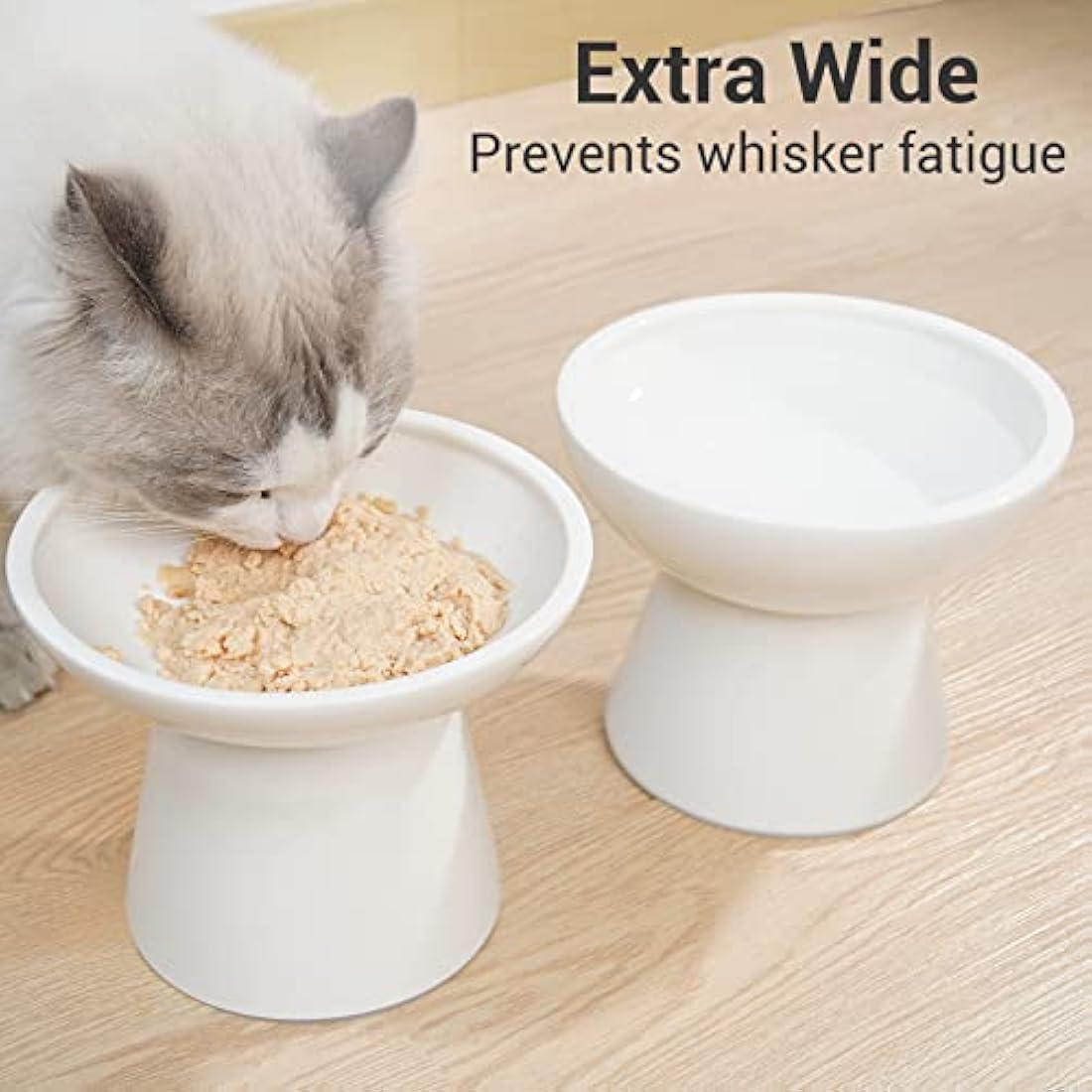 CEEFU Elevated Ceramic Cat Bowls - 2 Pack Wide Whisker-Friendly Shallow Plates