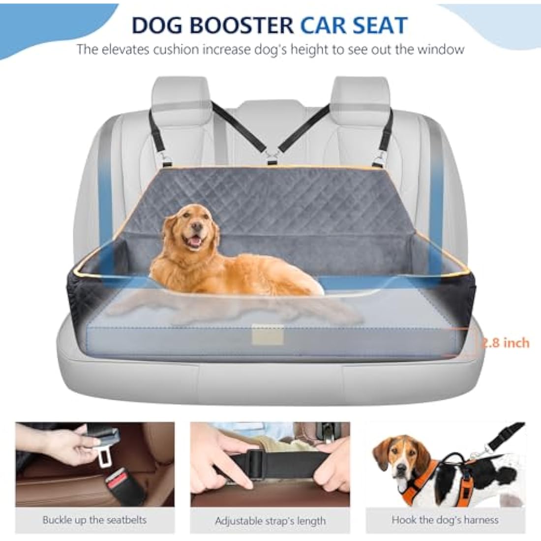 GL GLENSLAVE Large Dog Car Seat – Washable Pet Booster Bed for SUVs