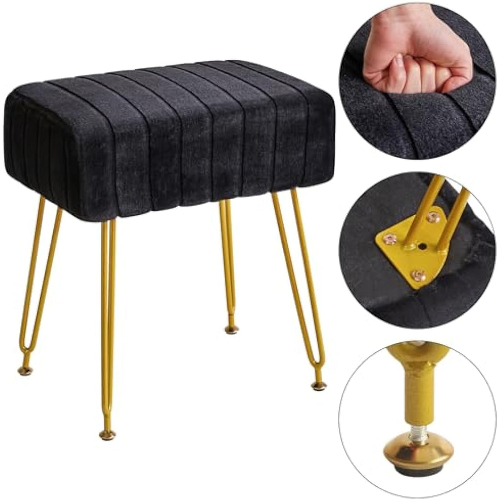 IBUYKE Velvet Rectangular Vanity Stool – Modern Ottoman with Gold Legs
