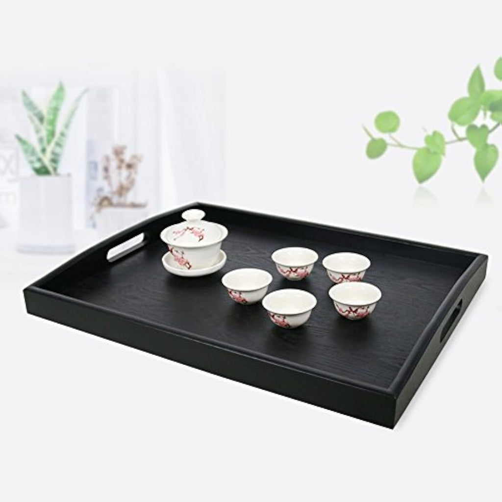 Jolof Store Large Black Ash Wood Serving Tray with Handles - Rectangle