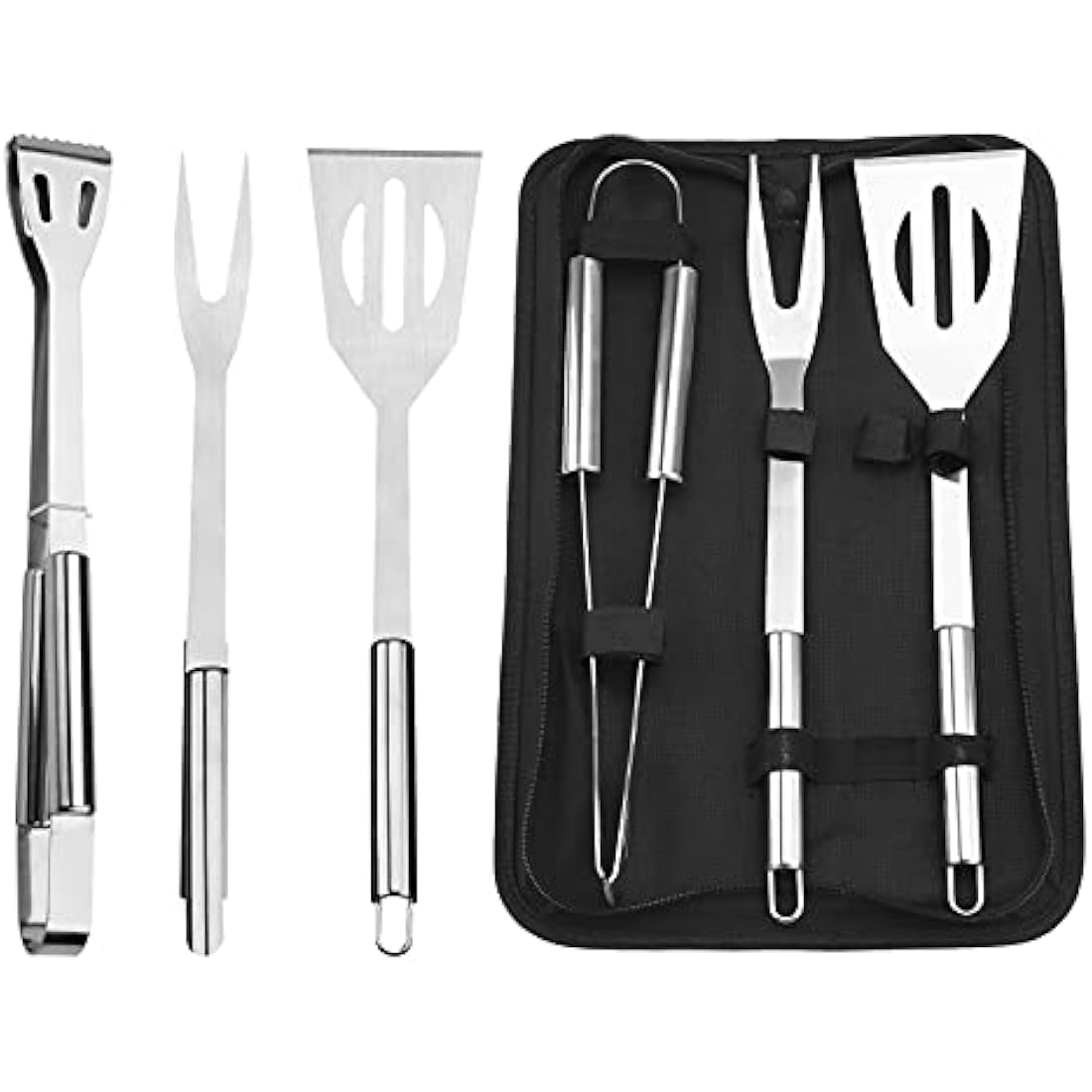 Jolof Store 3-Piece Stainless Steel BBQ Tool Set with Storage Bag