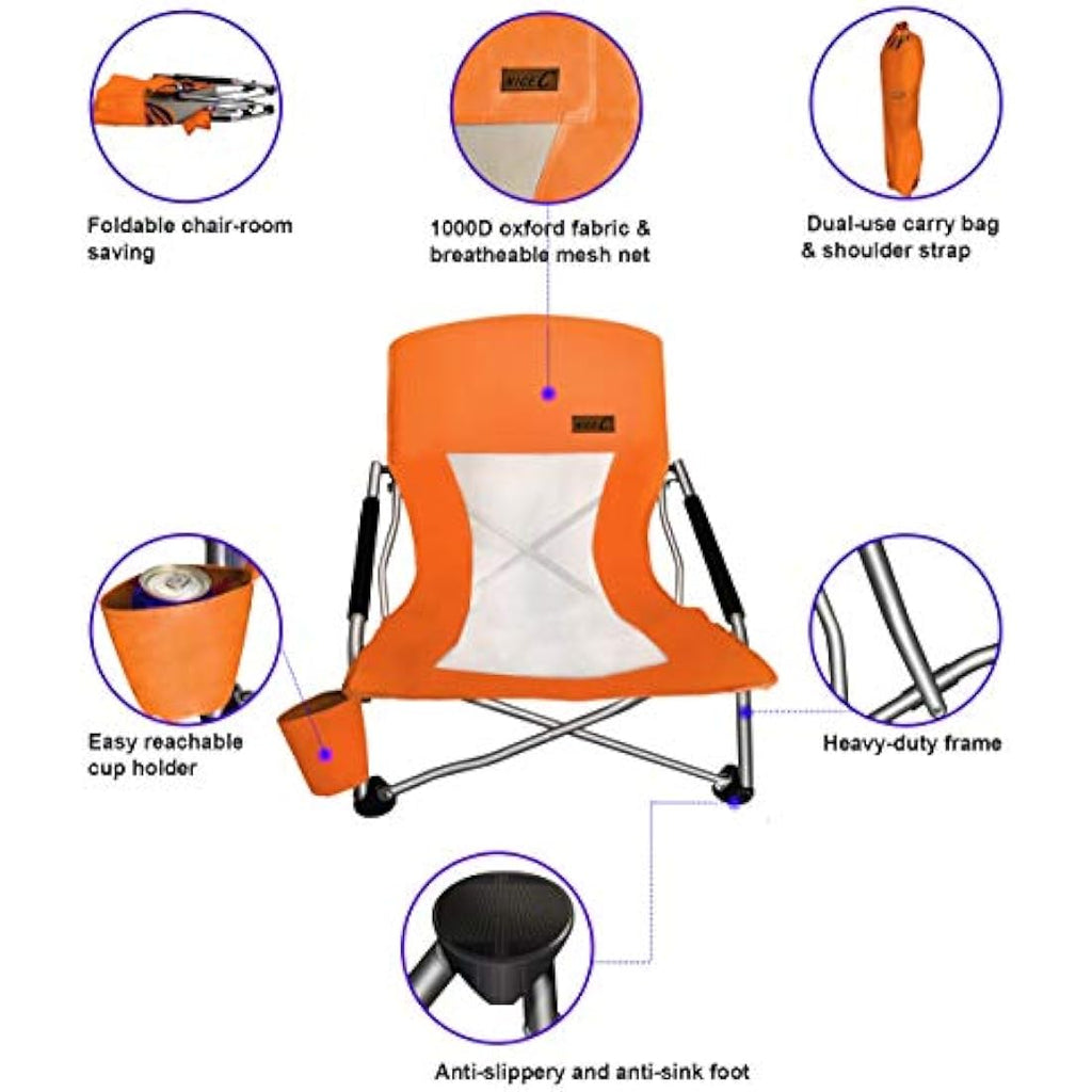Nice C Low Beach Camping Folding Chair – Heavy Duty Set of 2 Orange