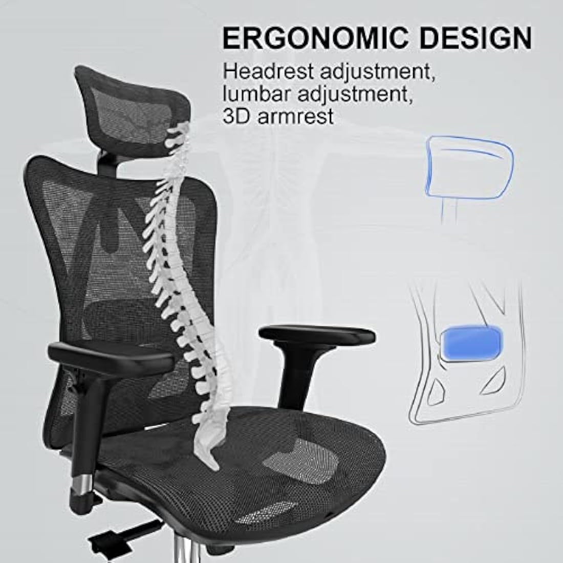 SIHOO Ergonomic Mesh Office Chair - Adjustable Lumbar & 3D Armrests