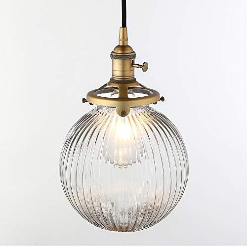 Yosoan Antique Ribbed Glass Globe Pendant Light | Industrial Edison Fitting