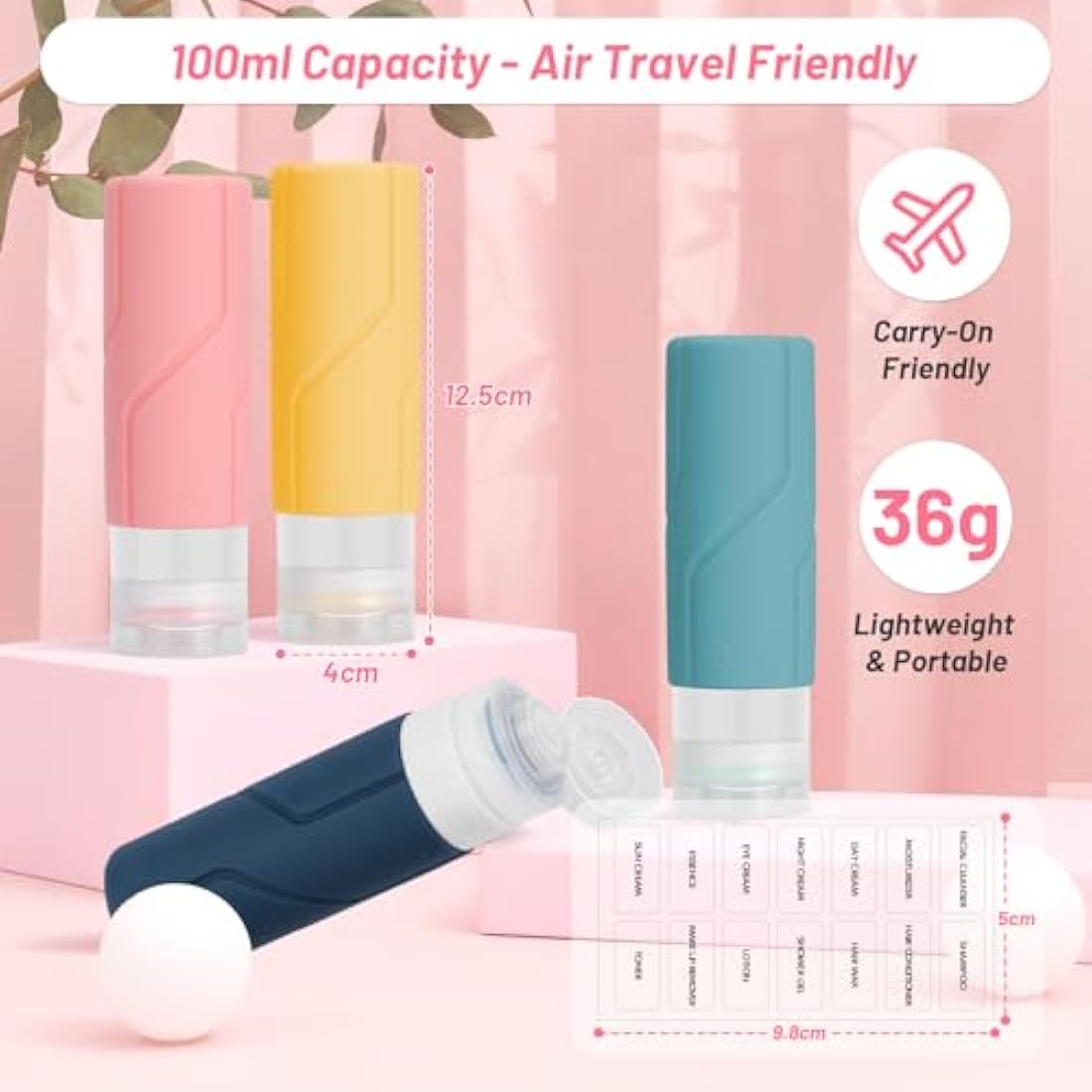 Alyvisun 4 Pack Leak-Proof Silicone Travel Bottles for Toiletries, 100ml
