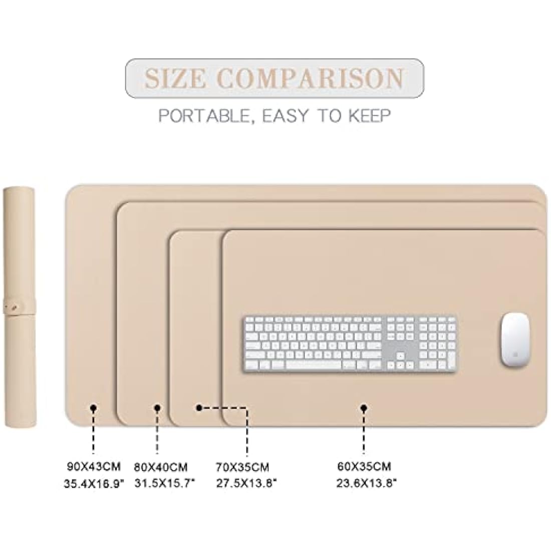 DOBAOJIA Large PU Leather Desk Pad - Waterproof Mouse Mat, Beige