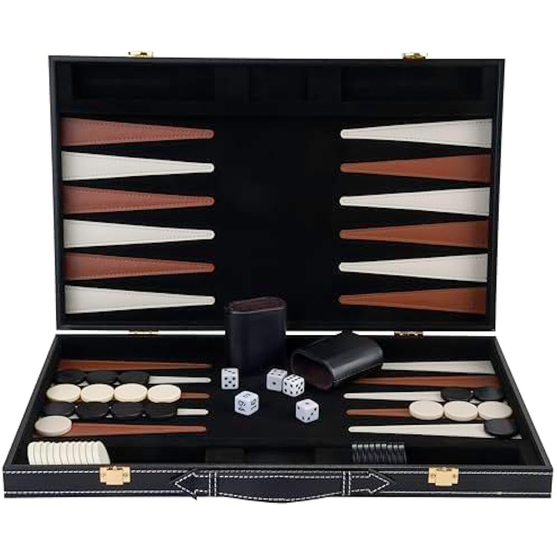 Engelhart Deluxe 18" Backgammon Set – Brown & Ivory Faux Leather