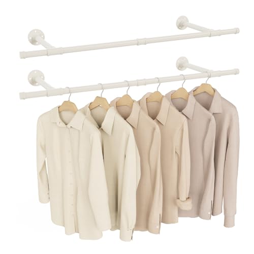 Yawinhe Industrial Wall Mount Clothes Rack – Heavy Duty Steel Rail, Set of 2
