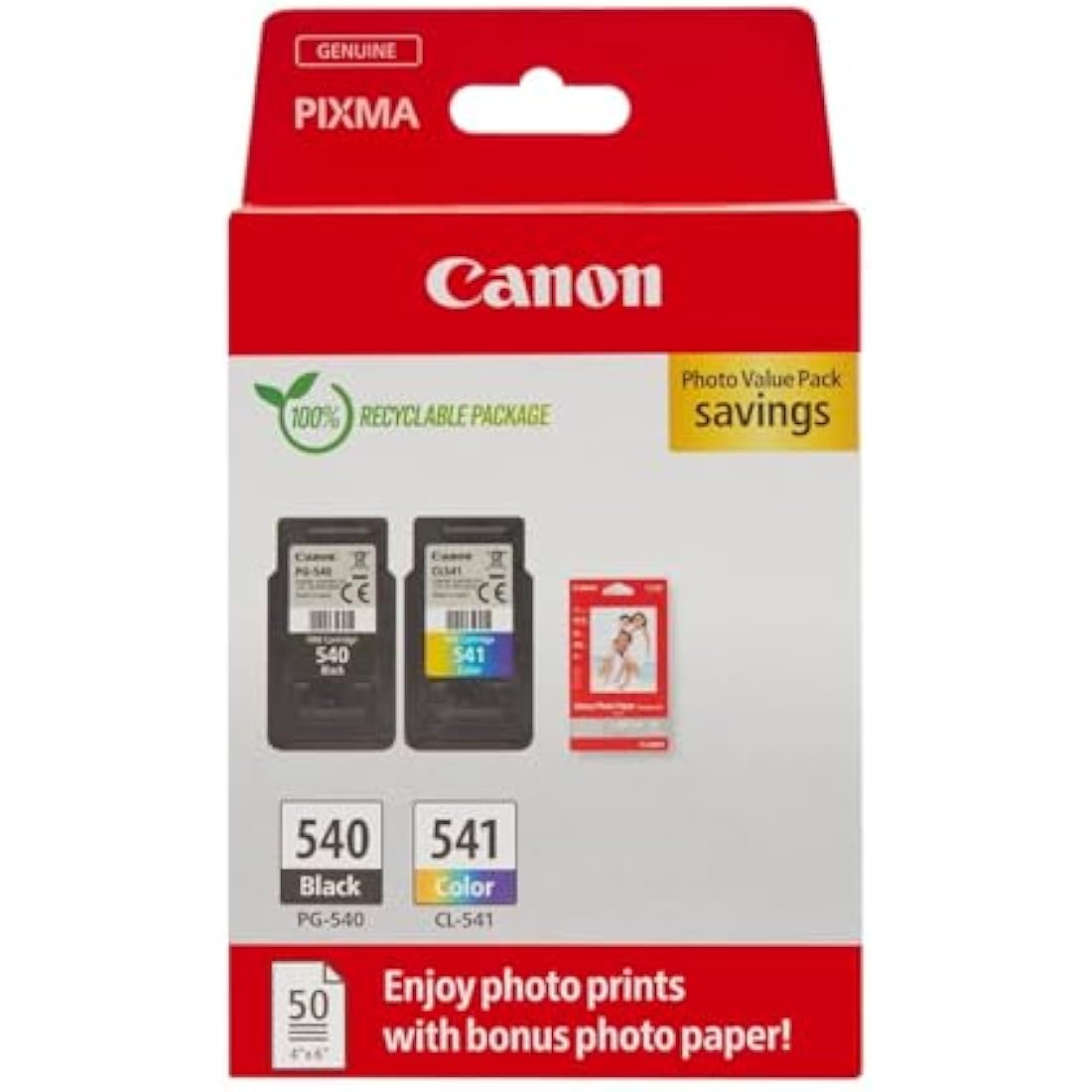 Canon PG-540/CL-541 Ink Multipack with 50 Sheets Glossy Photo Paper