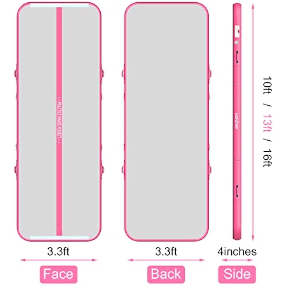 VOFiTNY Inflatable Gymnastics Mat – 10ft Air Tumbling Track for Home, Pink