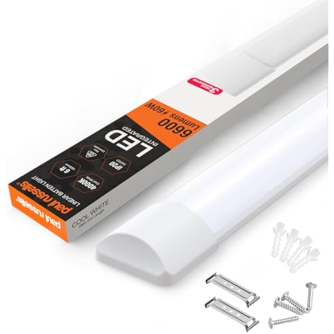 Paul Russells 6ft LED Batten Light | 60W 6600LM 4000K Cool White Tube