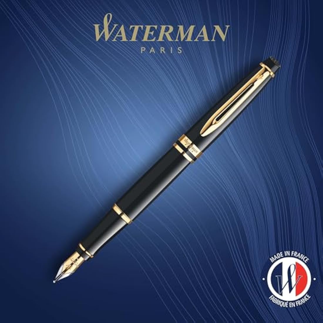 Waterman Expert Fountain Pen | Gloss Black & 23k Gold Trim | Medium Nib