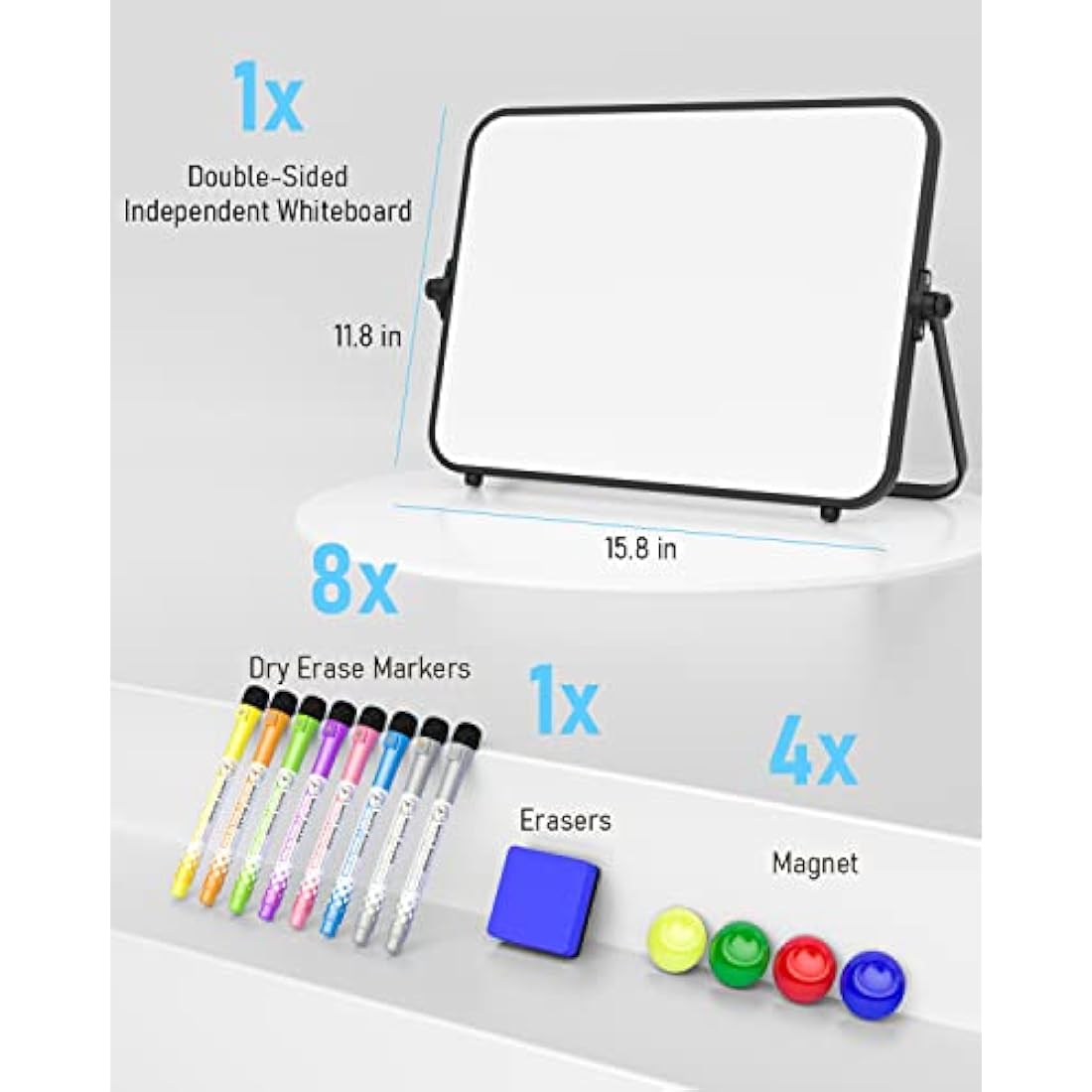 Nicpro Small Dry Erase Whiteboard | A3 Double Sided Magnetic Desktop Easel