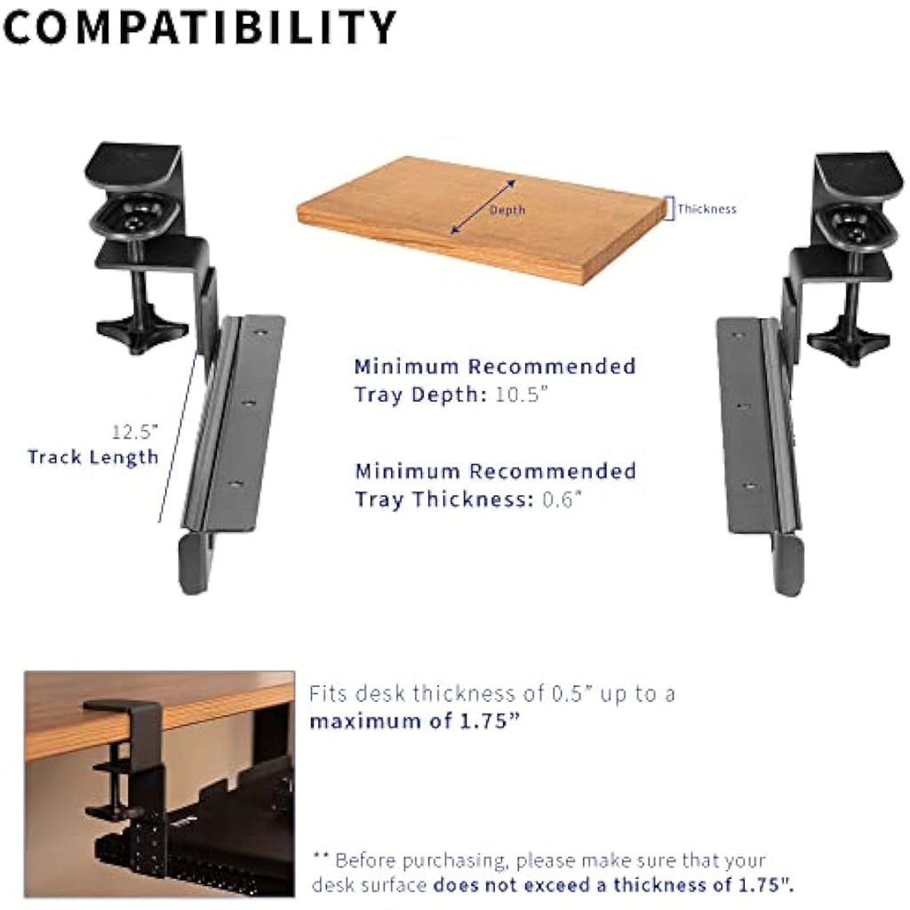 VIVO Height Adjustable Under Desk Keyboard Tray Rails with C-Clamps