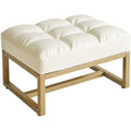 Aibiju White Faux Leather Footstool Ottoman with Gold Metal Frame
