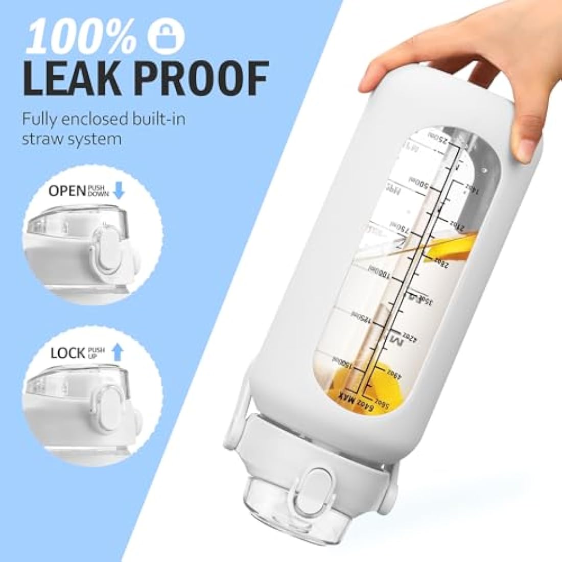HYDRAGLAZIC 2L Glass Water Bottle | 2 Liter Jug with Silicone Sleeve