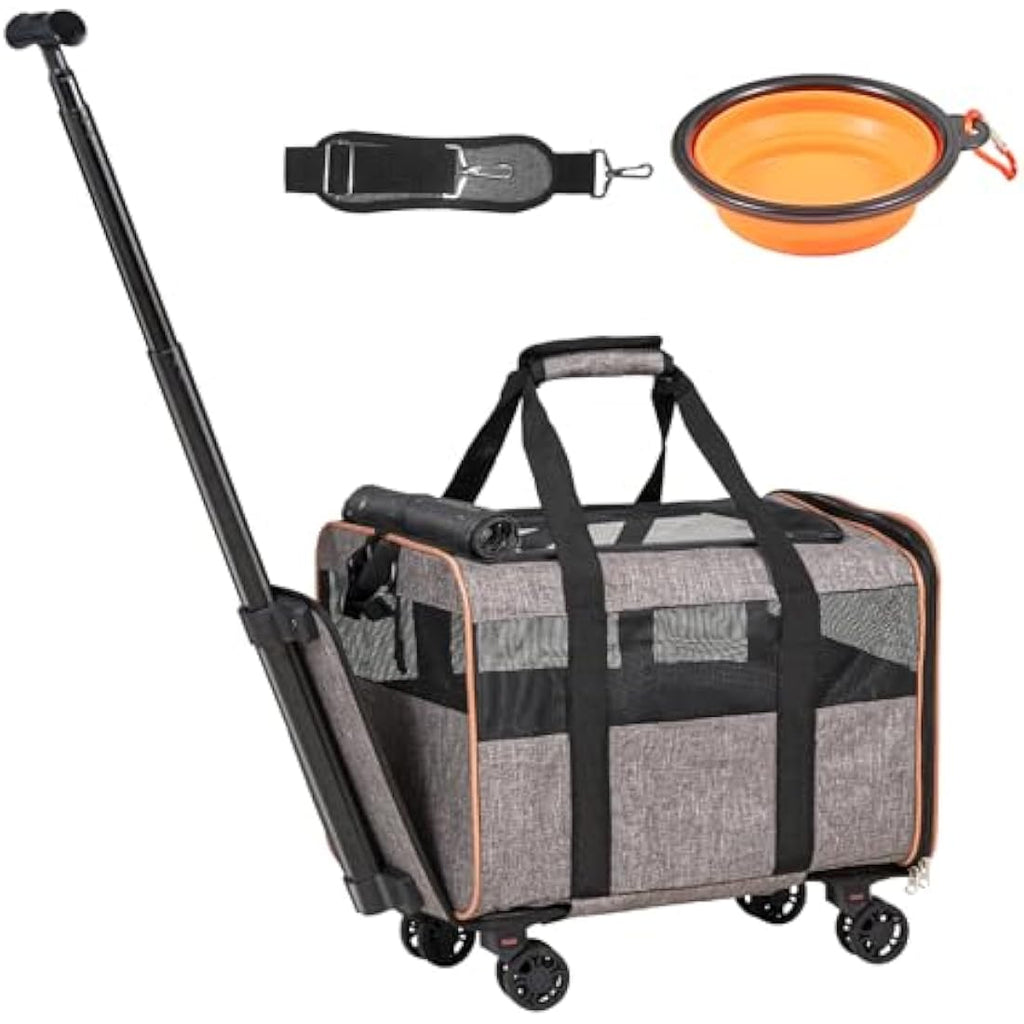 VEVOR Rolling Cat Carrier - Airline Approved Wheeled Pet Bag, Grey