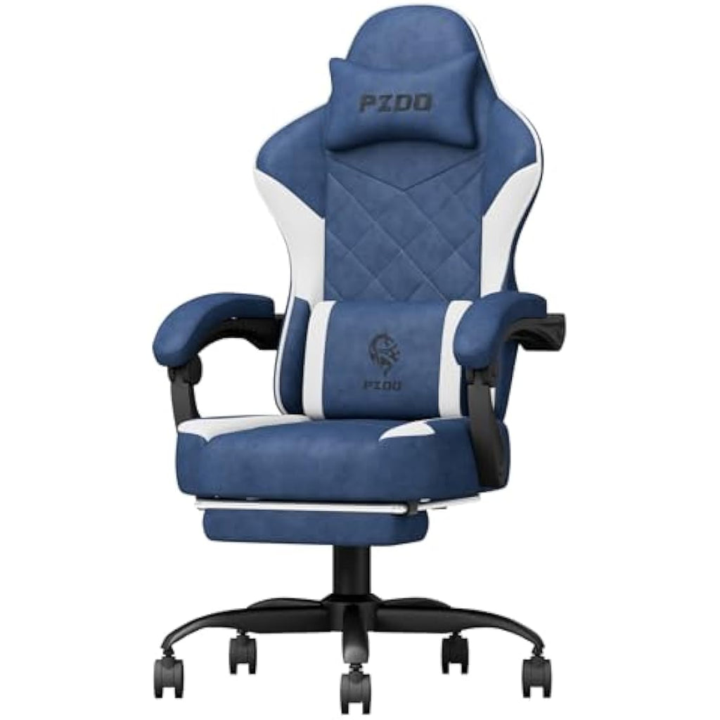 PZDO Ergonomic Gaming Chair with Footrest | Breathable Tech Fabric – Blue
