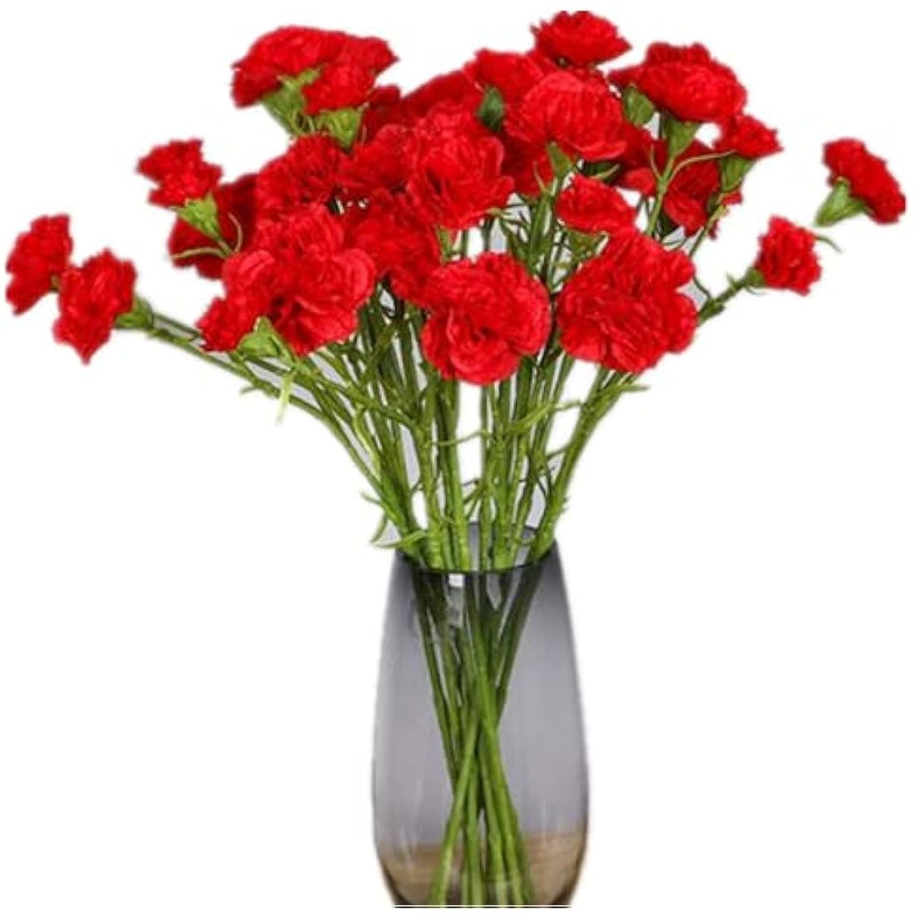 Jolof Store Silk Artificial Carnations - UV Resistant Red Bouquet - 10 Heads
