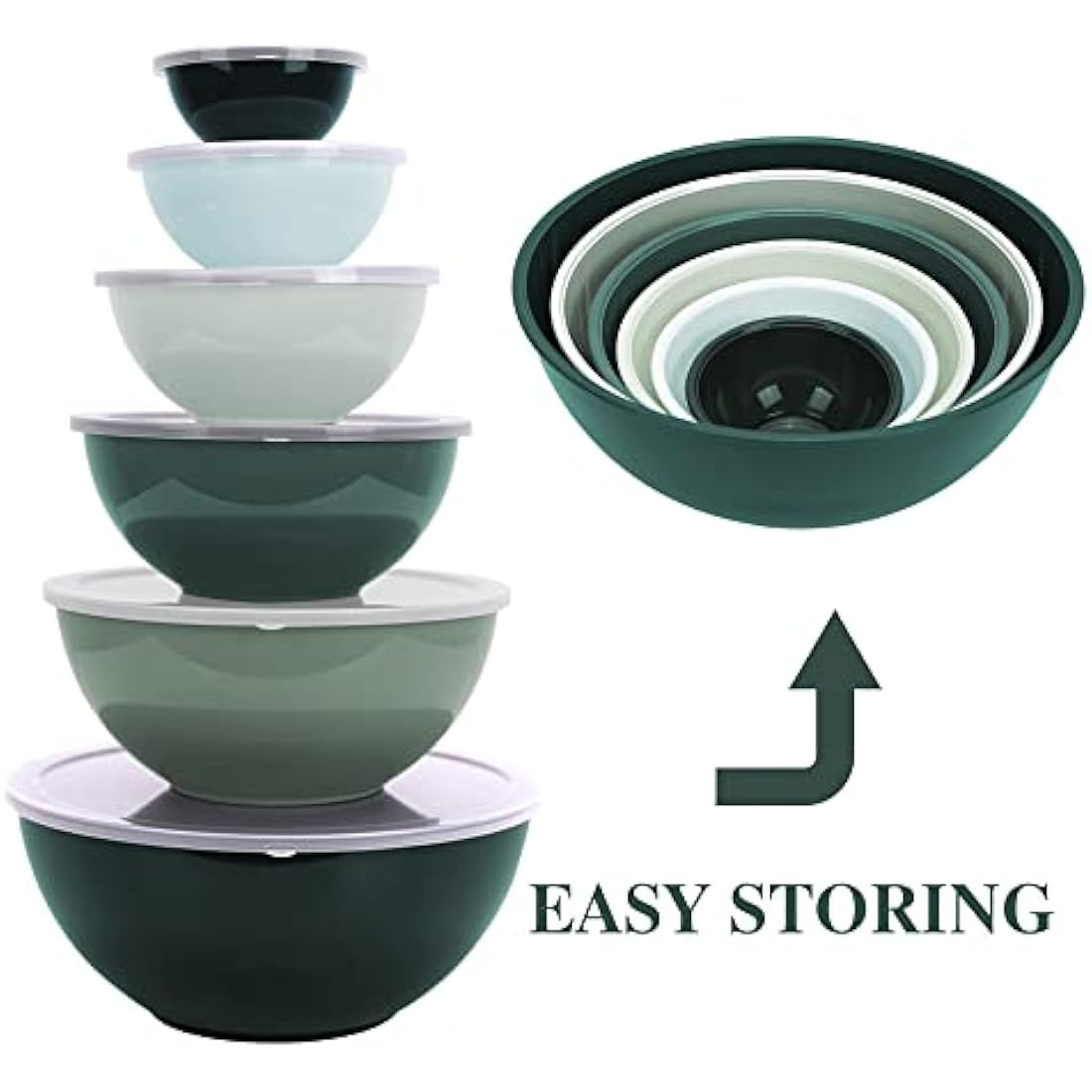 BoxedHome 12-Piece Mixing Bowl Set with Lids – Non-Slip Stackable Green