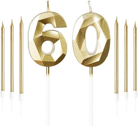 Jolof Store Gold 60th Birthday Candles – Number 60 and Stick Set