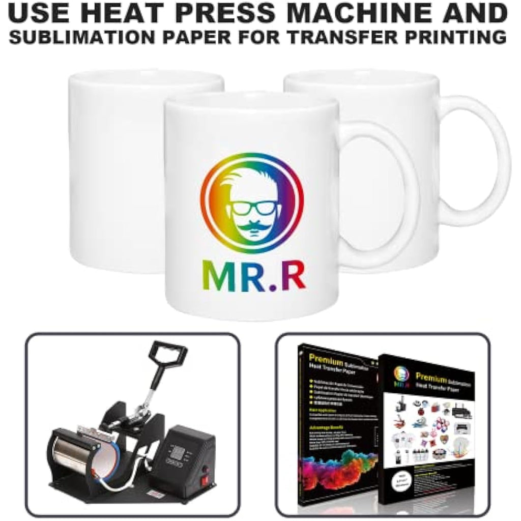 MR.R 11oz Sublimation Blanks White Ceramic Coffee Mugs - Set of 36