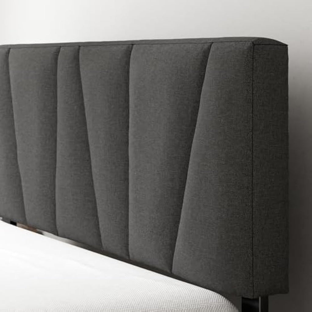 ZINUS Maya King Platform Bed Frame – Upholstered Headboard – Dark Grey