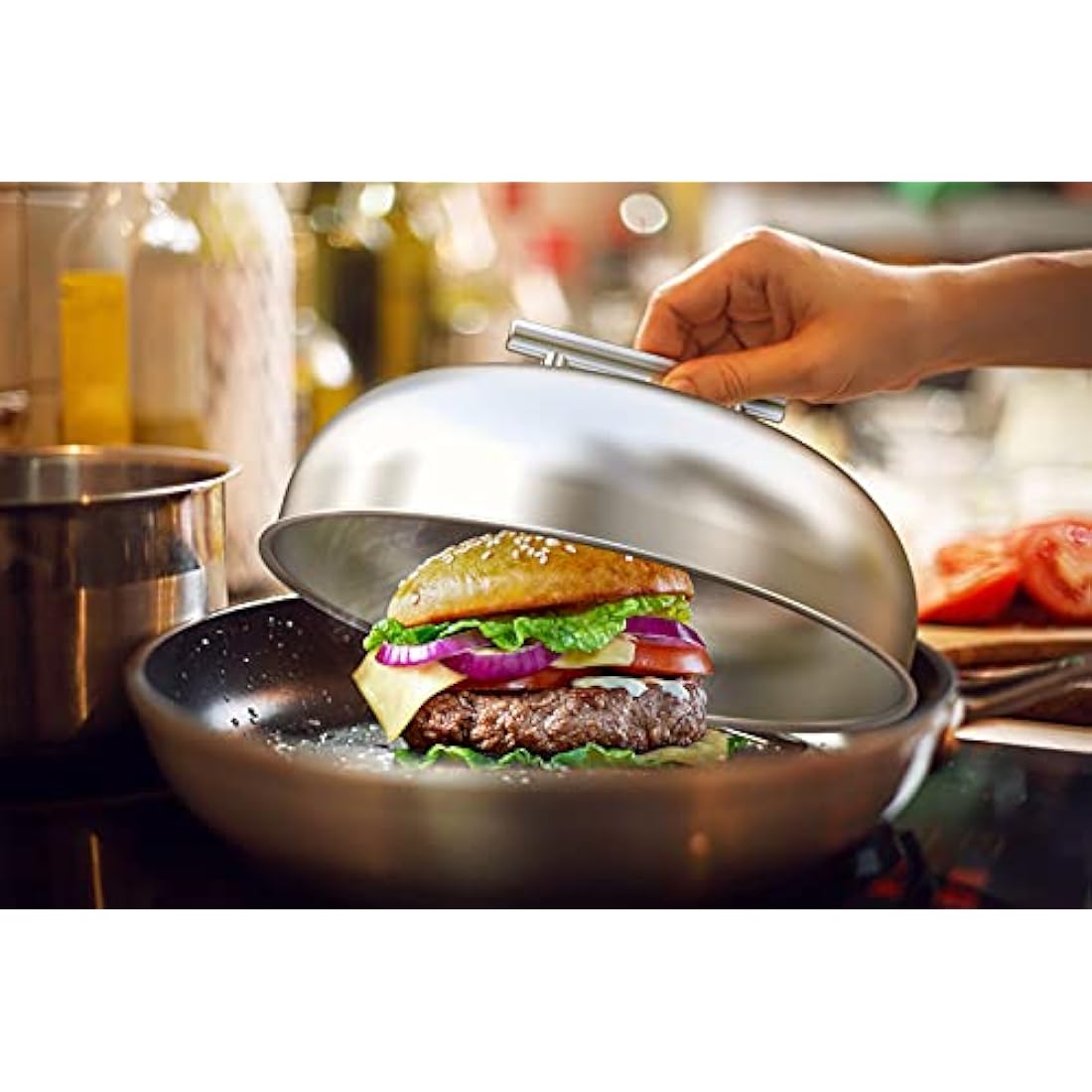 Stainless Steel Cheese Melting Dome | Round Griddle Basting Cover