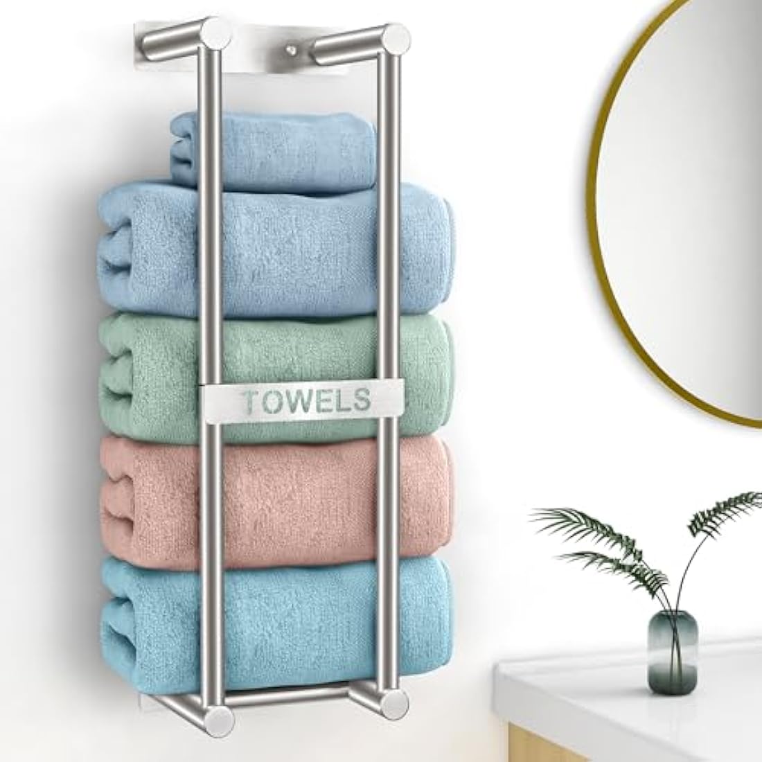 STWWO Wall Mounted Towel Rack – Brushed Metal Bathroom Storage