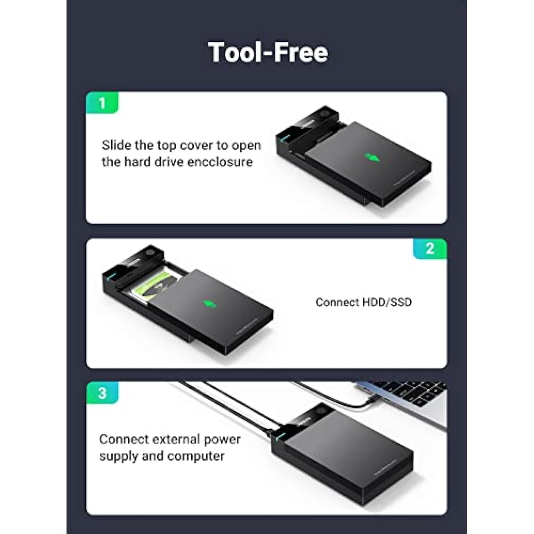 UGREEN USB 3.0 to SATA Hard Drive Enclosure for 2.5/3.5 Inch HDD SSD