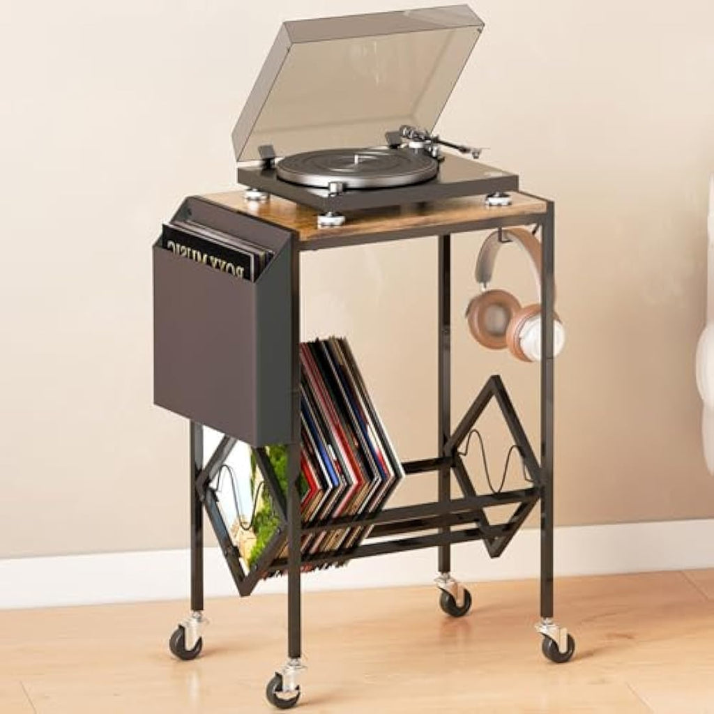 Vinyl Record Player Stand - 2-Tier Industrial Storage Cabinet