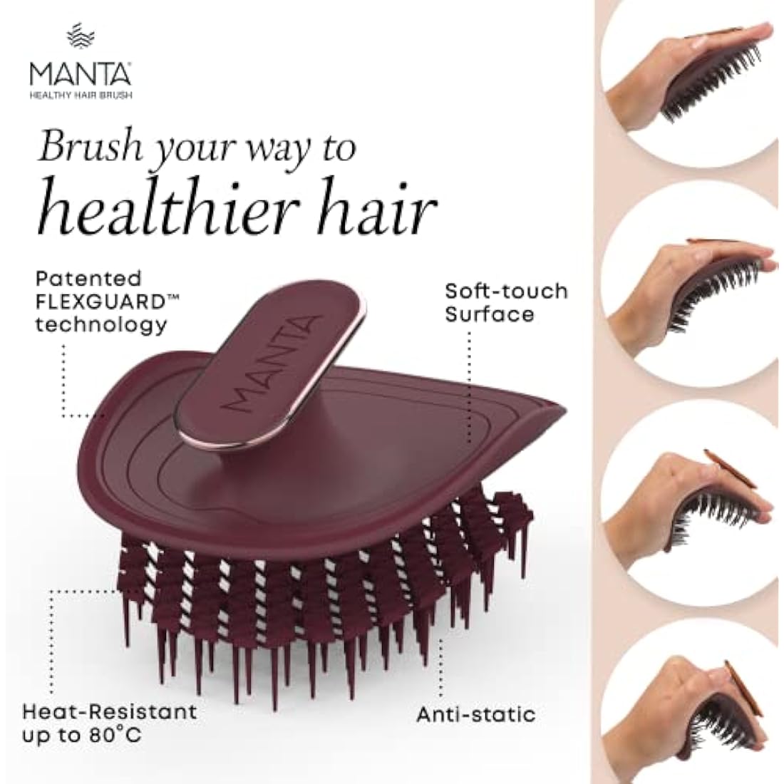 Manta Original Anti-Breakage Detangling Hairbrush - Burgundy