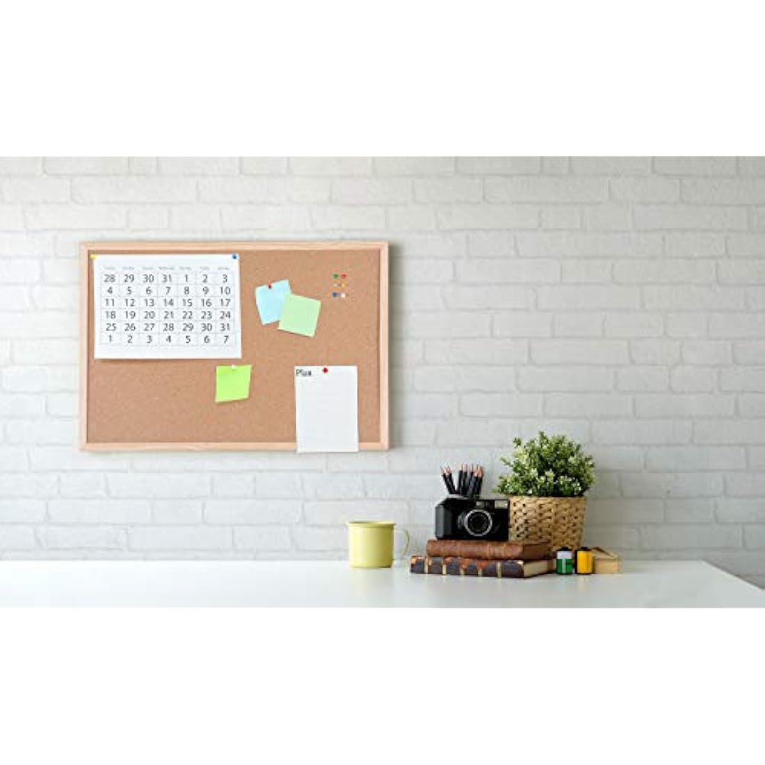 Bi-Office Cork Board – Natural Wood Frame Pin Board, 60 x 40 cm