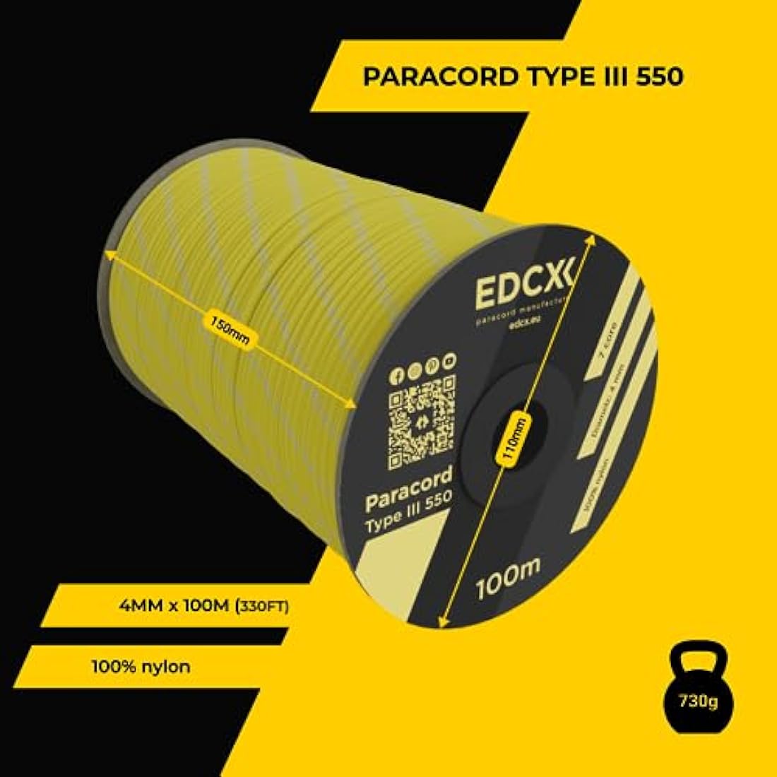 EDCX 550 Paracord – 4mm 7-Strand Nylon Rope for Camping & DIY, 15m