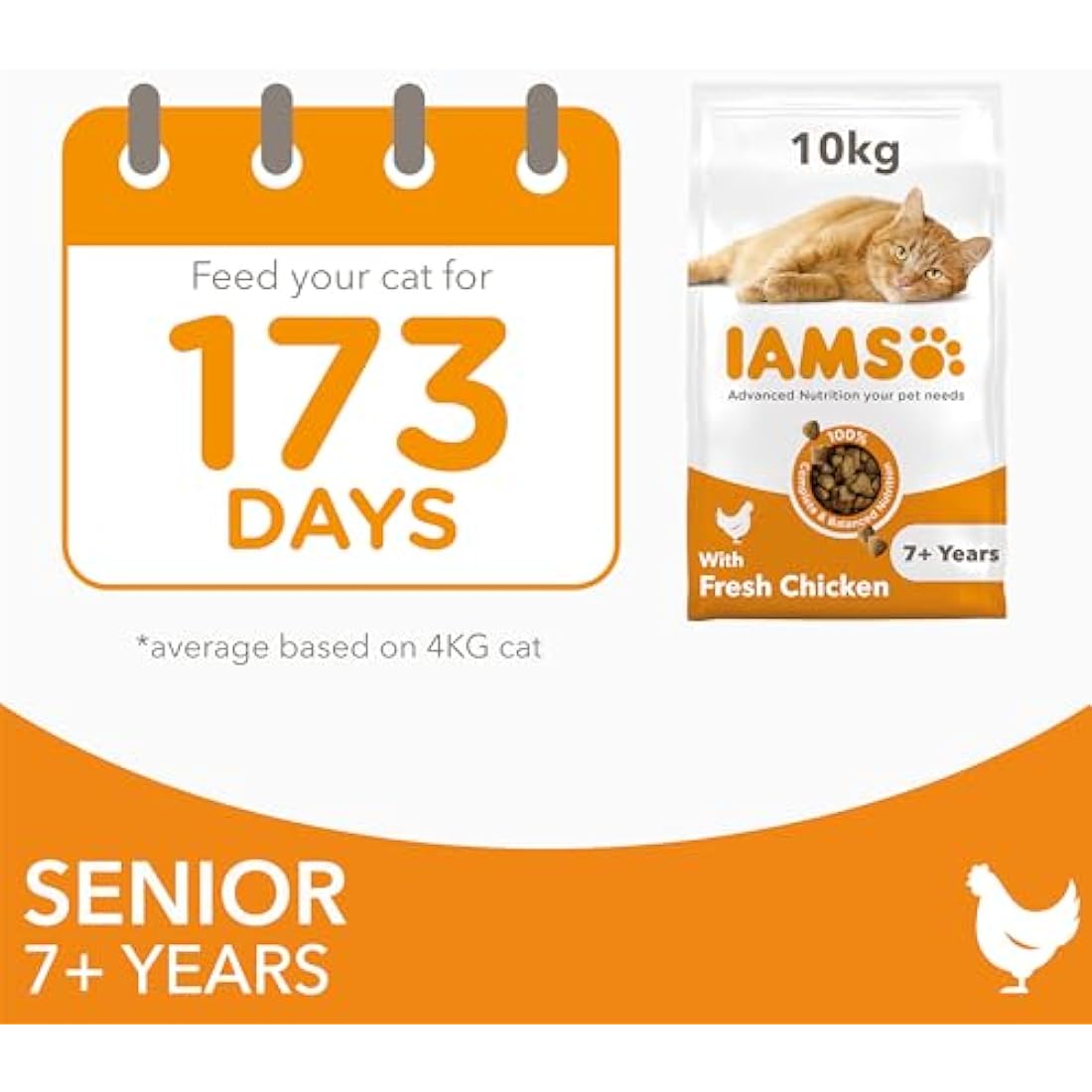 IAMS Senior Dry Cat Food – Chicken & Wheat Free – Heart Health 10kg