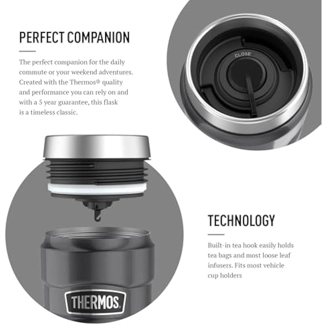 Thermos Stainless King Travel Tumbler – 470ml Insulated Flask in Gun Metal