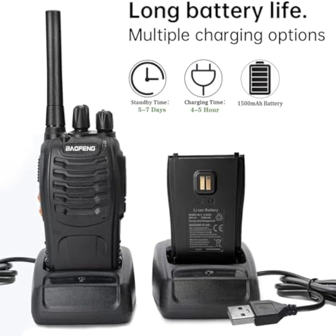 Rechargeable Long Range Walkie Talkies with Earpiece - 3 Pack