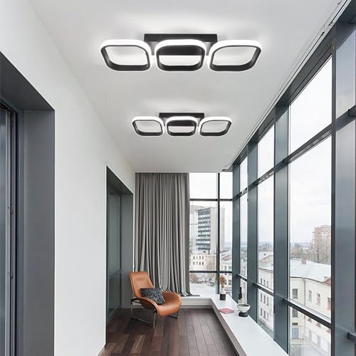 EIDISUNY Modern LED Ceiling Light – 33W Black 3-Rectangle Fixture